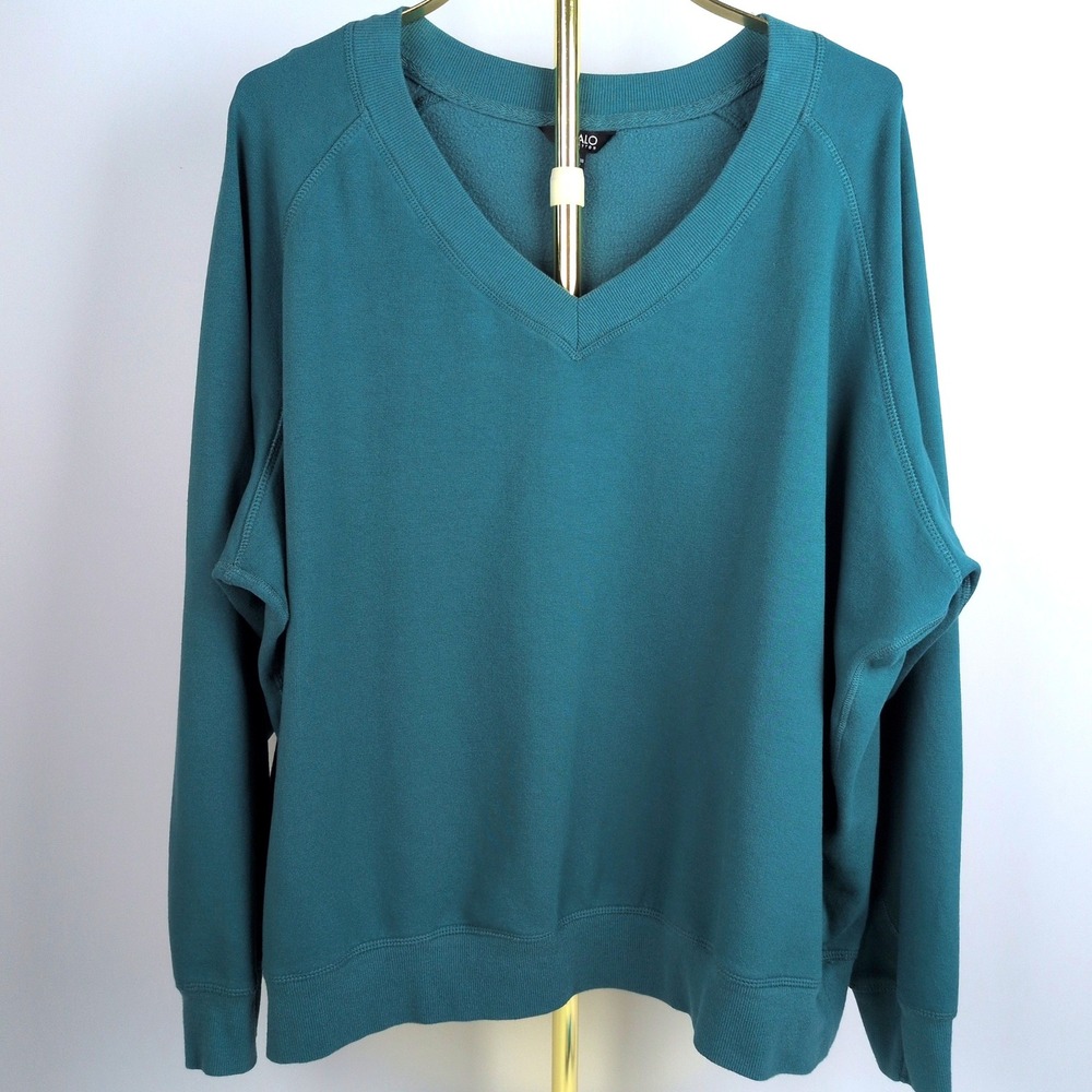 Buffalo David Bitton Women XXL Sweatshirt Teal V-Neck Raglan Oversized Pullover